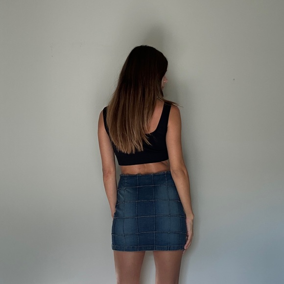 Y2k Checkered Patchwork Denim Skirt - Vintage Style Size 1 - Picture 7 of 13